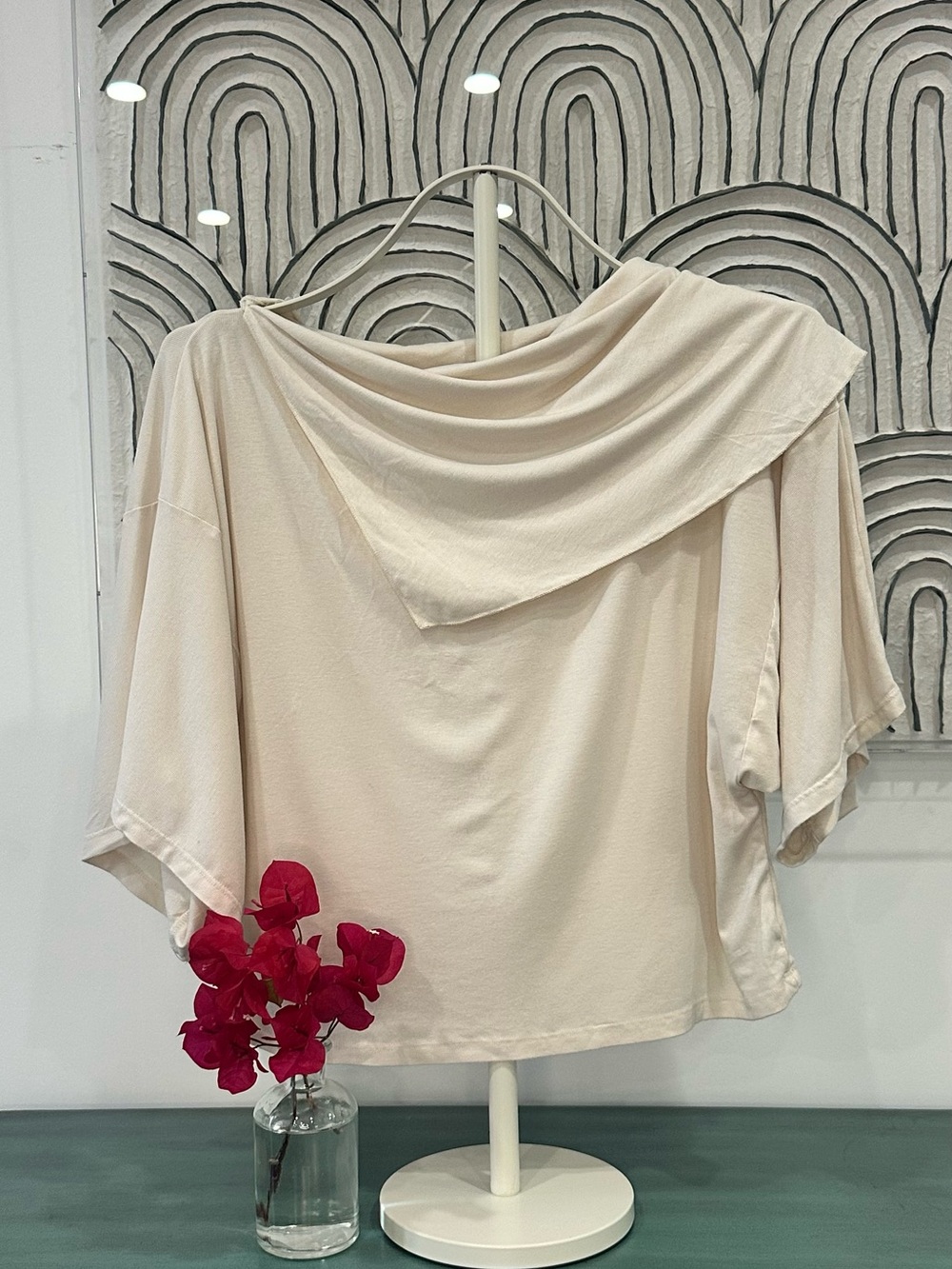 H&M Cream Draped Off-Shoulder Tunic